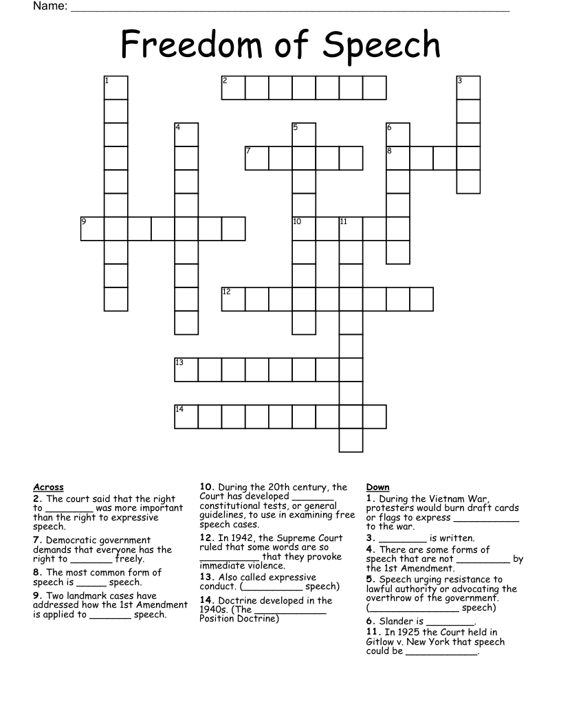 Freedom Of Speech Crossword WordMint