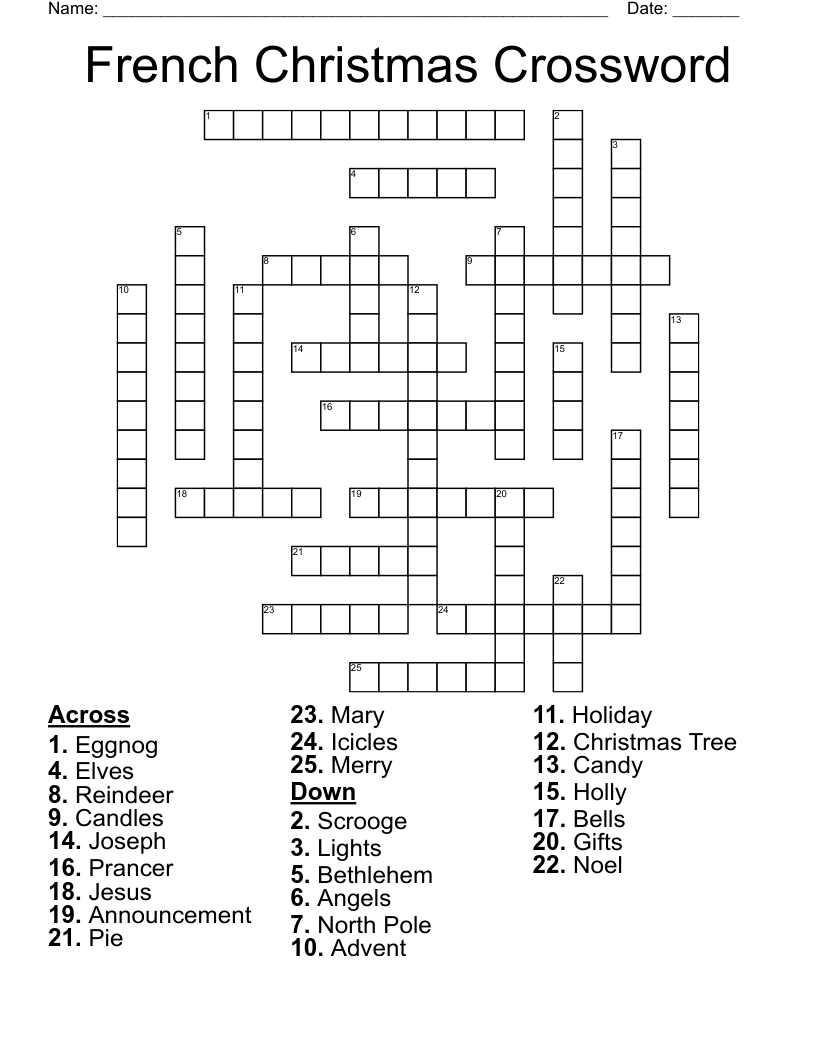 French Christmas Crossword WordMint