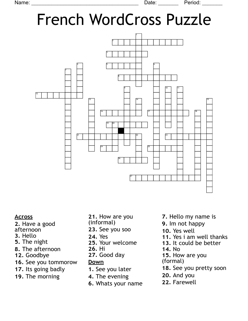 FRENCH GREETINGS Crossword WordMint