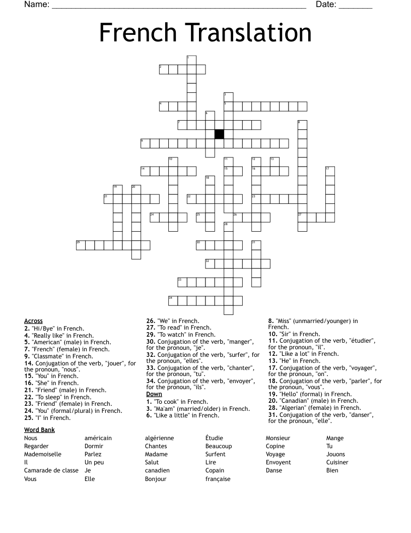French Translation Crossword WordMint