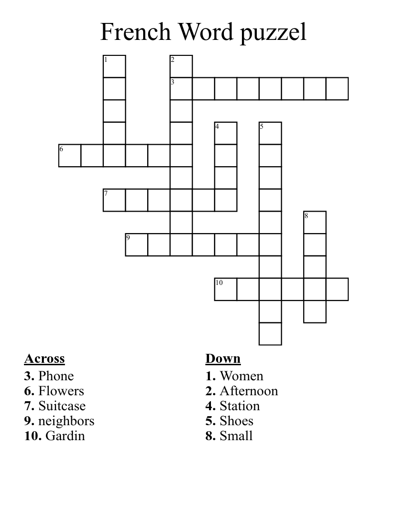 French Word Puzzel Crossword WordMint