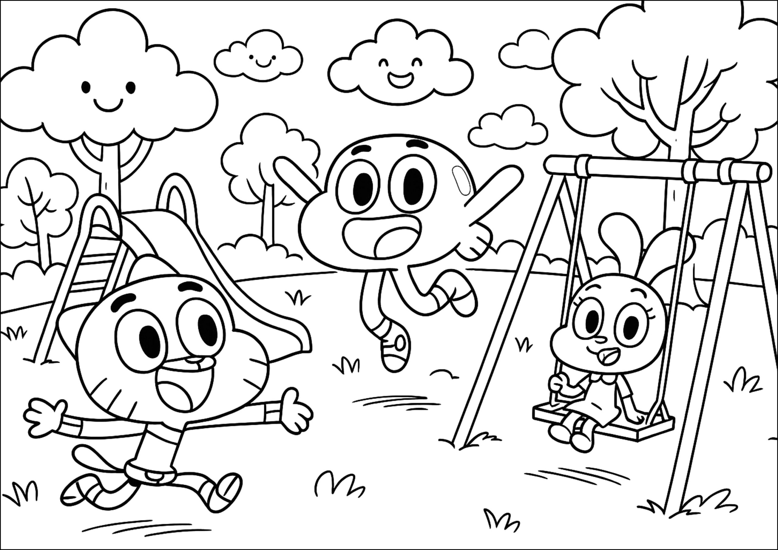 Fun And Games In The Sunny Park The Amazing World Of Gumball Coloring Pages