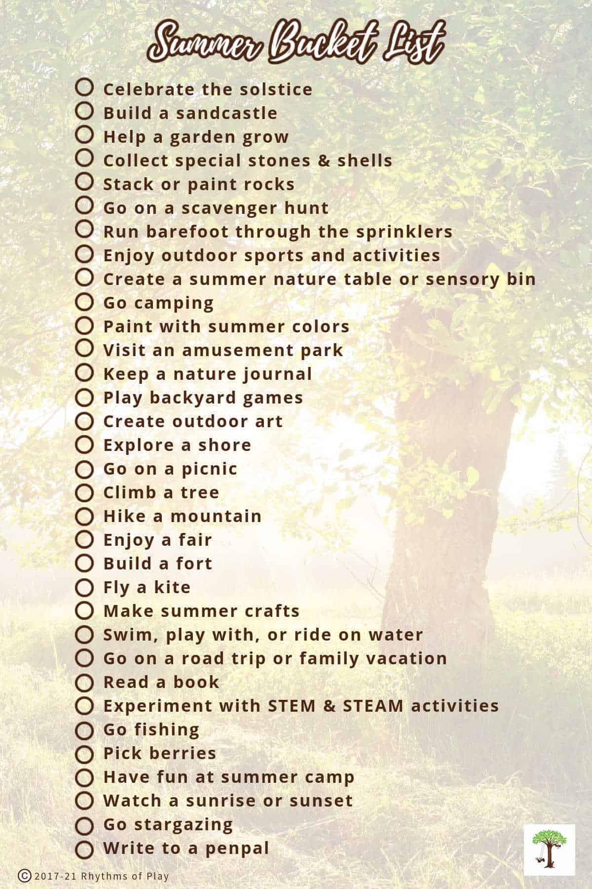 Fun Summer Activities With Printable Bucket List Rhythms Of Play