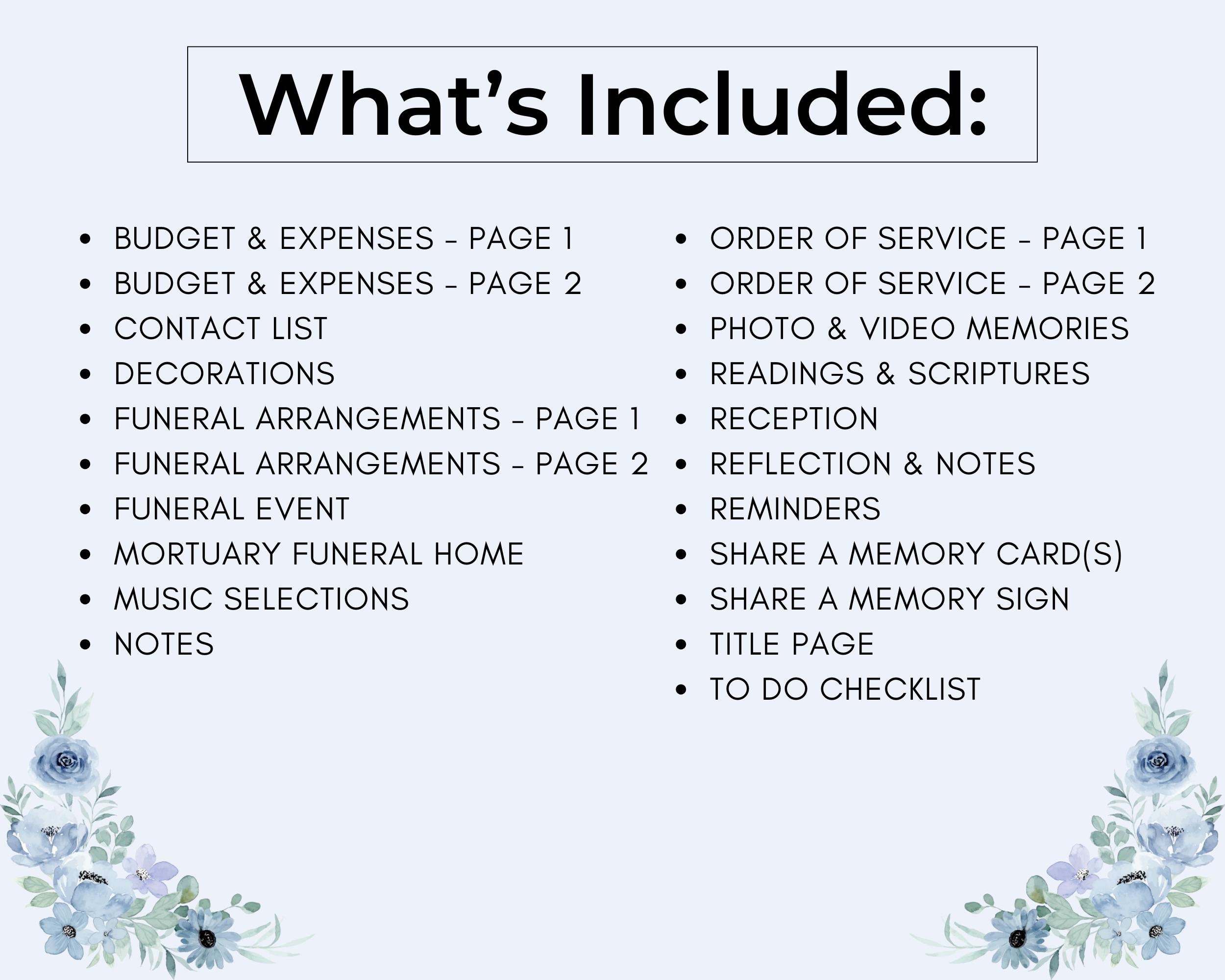 Funeral Service Planner Celebration Of Life Planner Funeral Arrangement Checklist Funeral Service Budget And Expense Tracker Etsy
