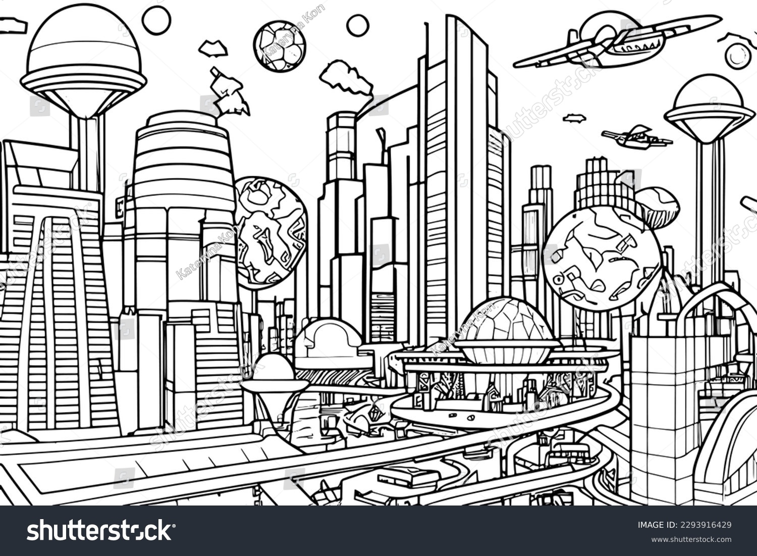 Futuristic City Coloring Page Illustration Featuring Stock Vector Royalty Free 2293916429 Shutterstock