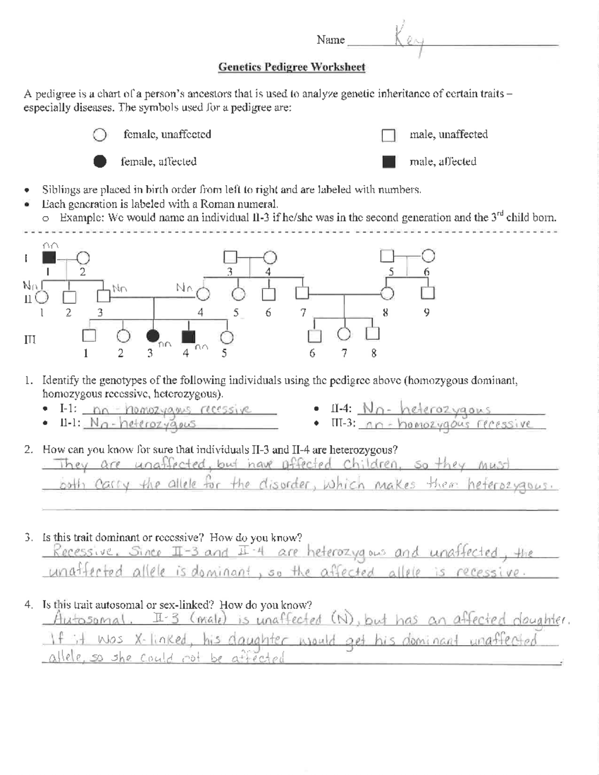 Genetics Pedigree Worksheet Key Study Guide Studocu Genetics Pedigree Worksheet Key Study Guide Studocu