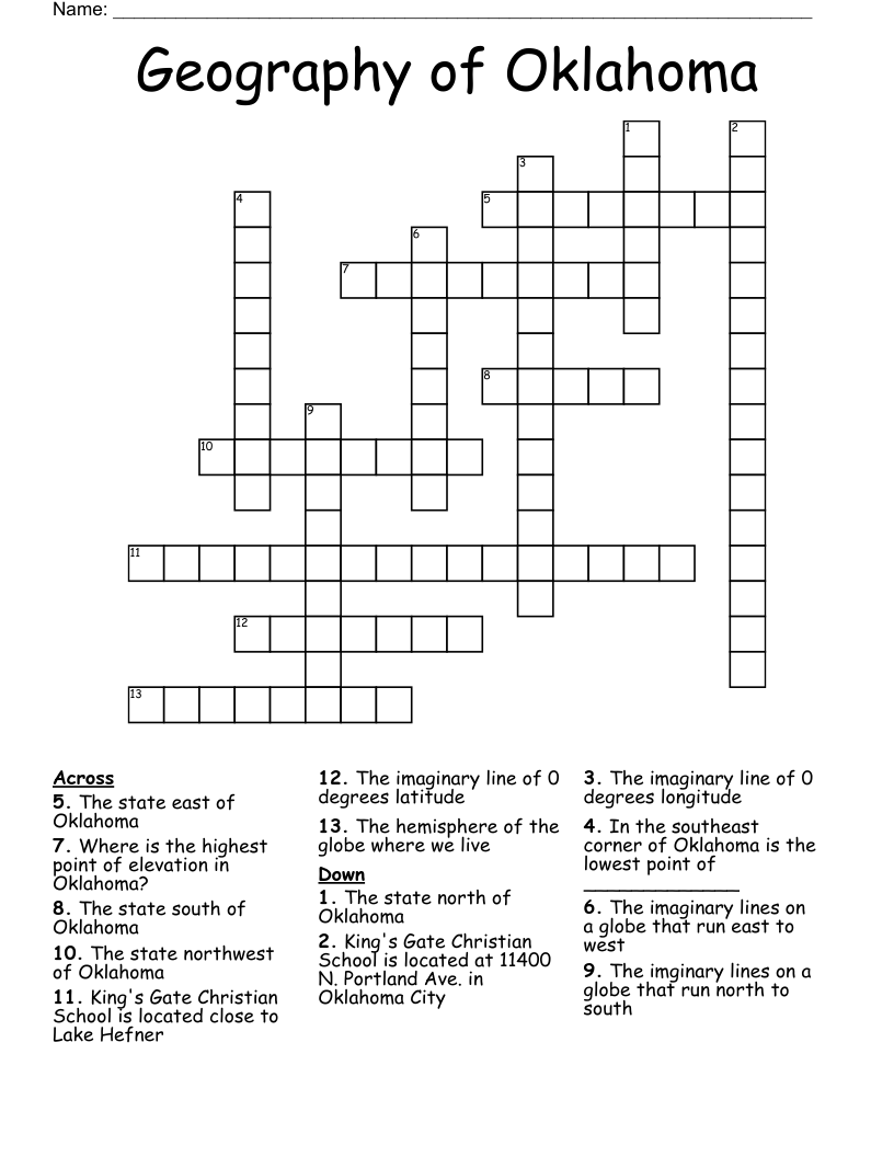 Geography Of Oklahoma Crossword WordMint