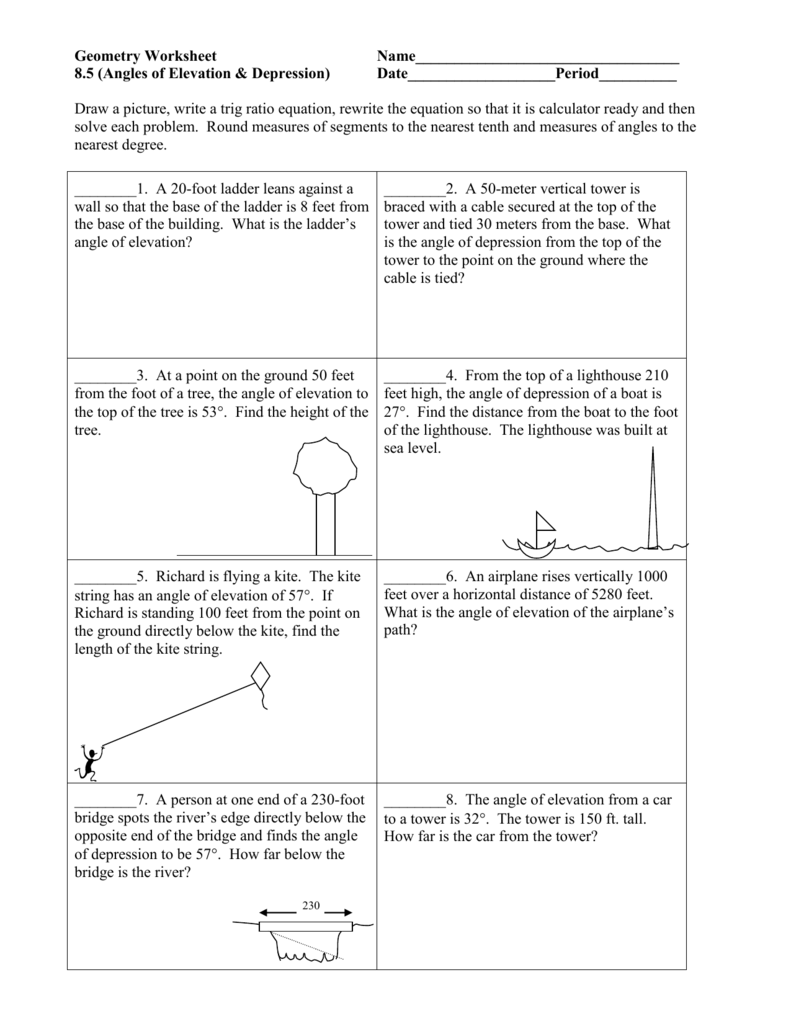 Geometry Angles Of Elevation Depression Worksheet Geometry Angles Of Elevation Depression Worksheet
