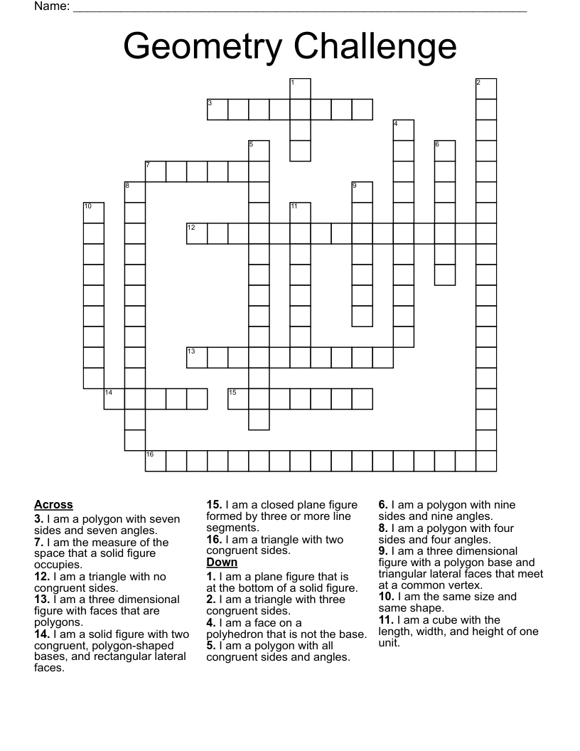 Geometry Challenge Crossword WordMint Geometry Challenge Crossword WordMint