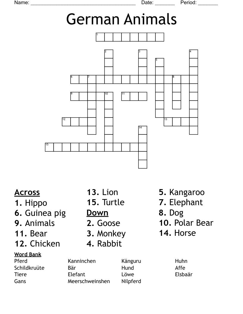 German Animals Crossword WordMint German Animals Crossword WordMint