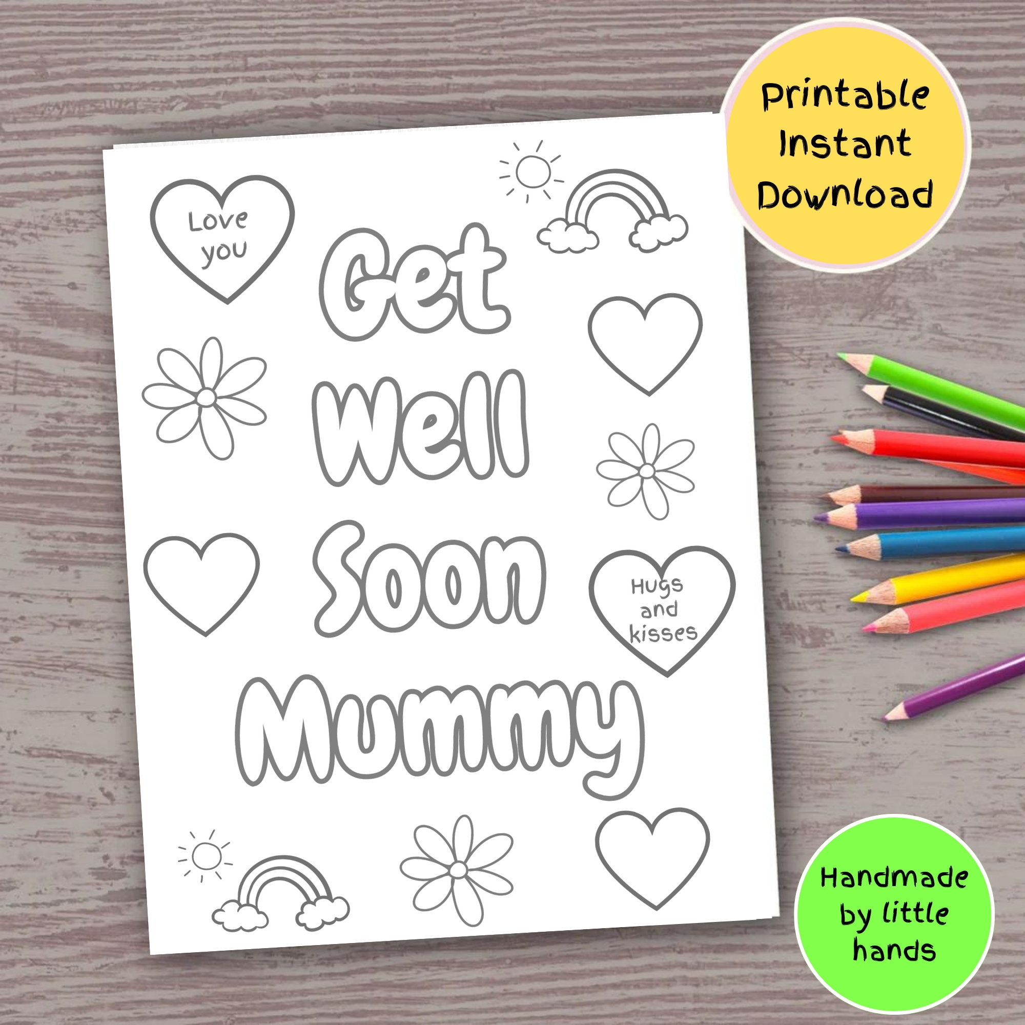 Get Well Soon Mummy Coloring Page Kids Printable Card digital Download Etsy