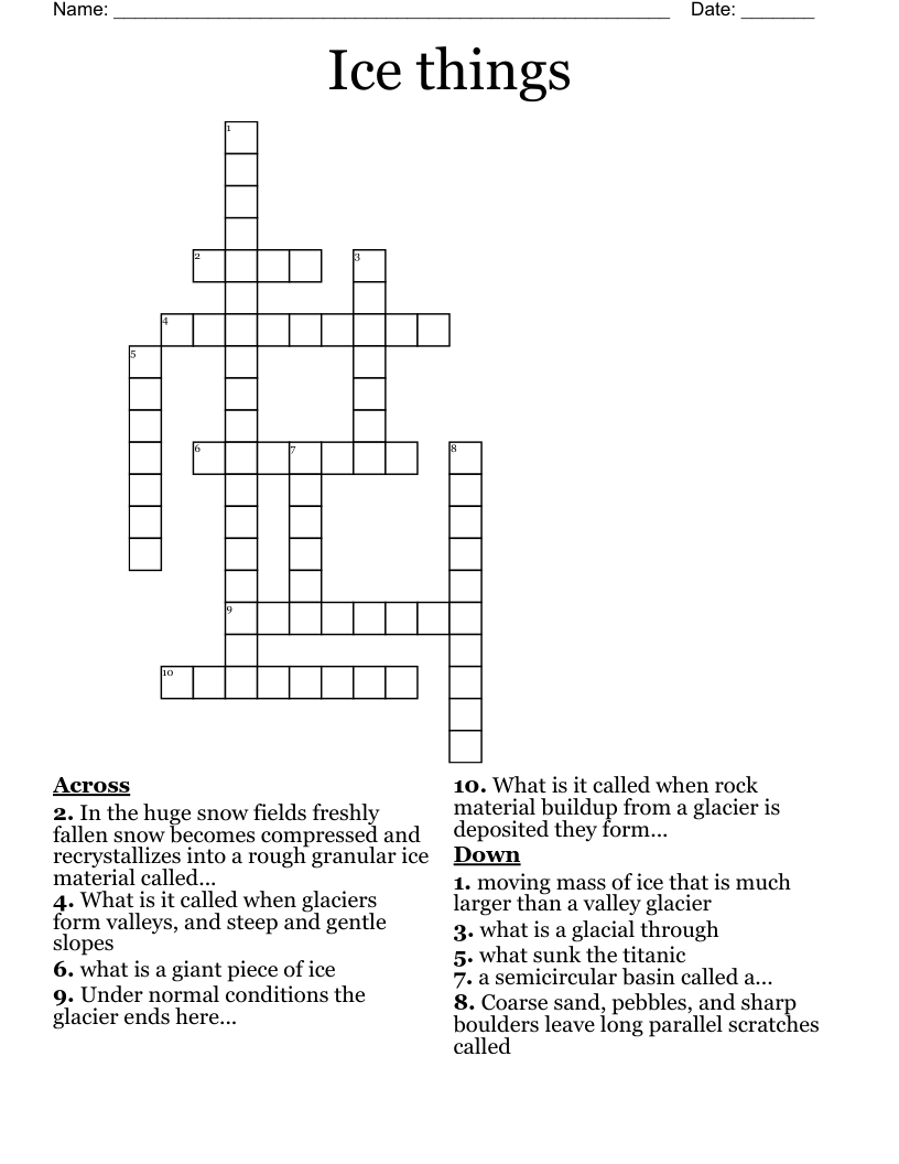 Glaciers 10 Words Crossword WordMint