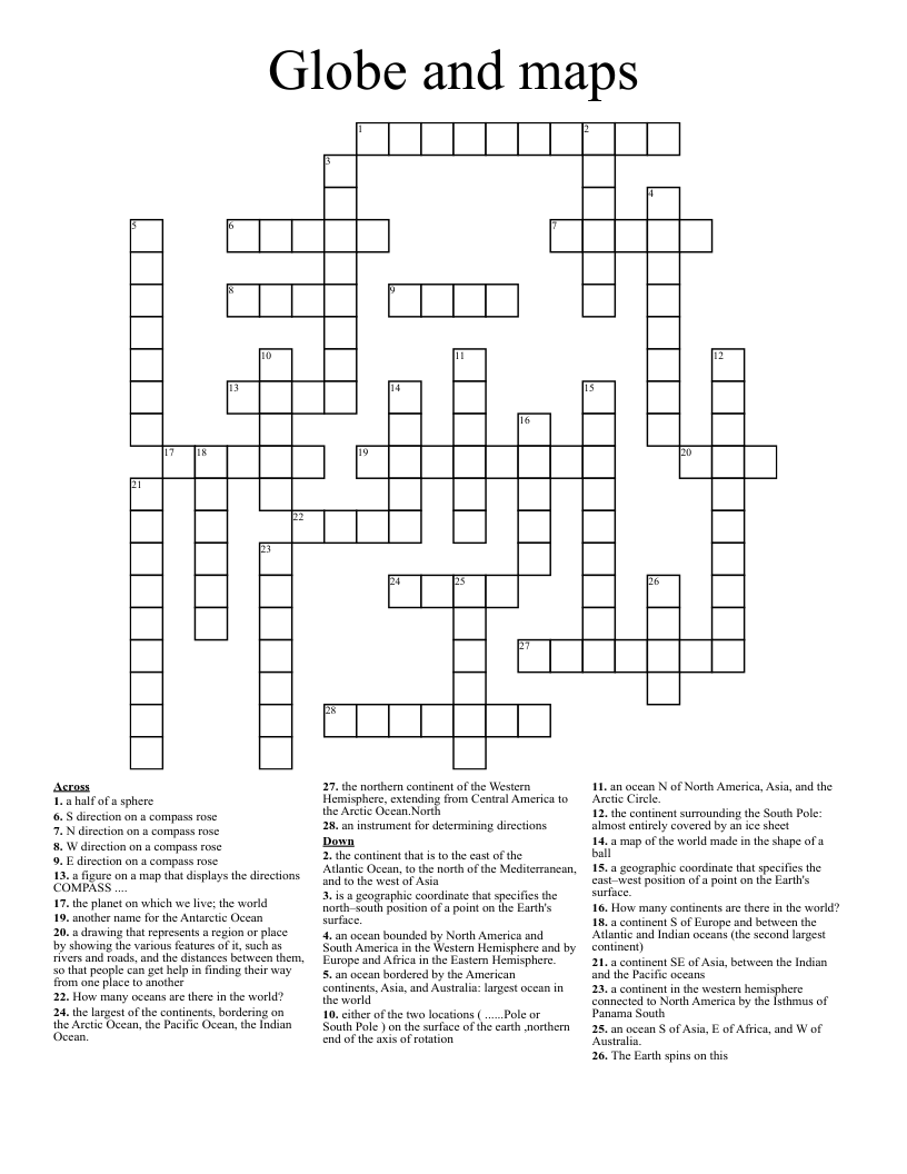 Globe And Maps Crossword WordMint