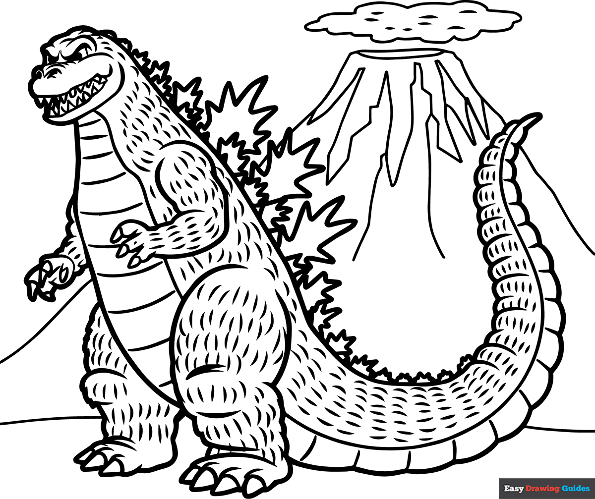 Godzilla And Volcano Coloring Page Easy Drawing Guides Godzilla And Volcano Coloring Page Easy Drawing Guides