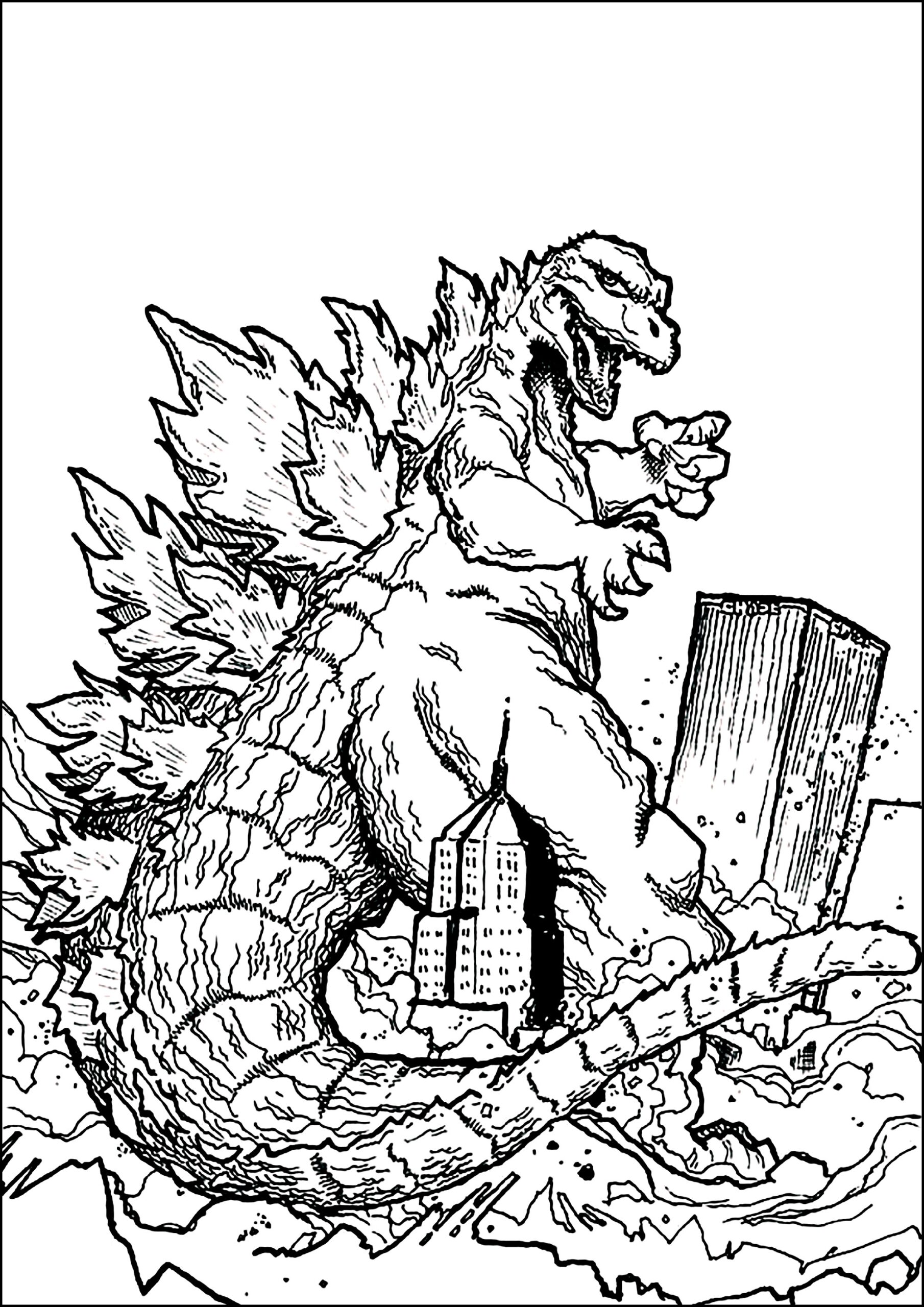 Godzilla Destroys A City Godzilla Coloring Pages