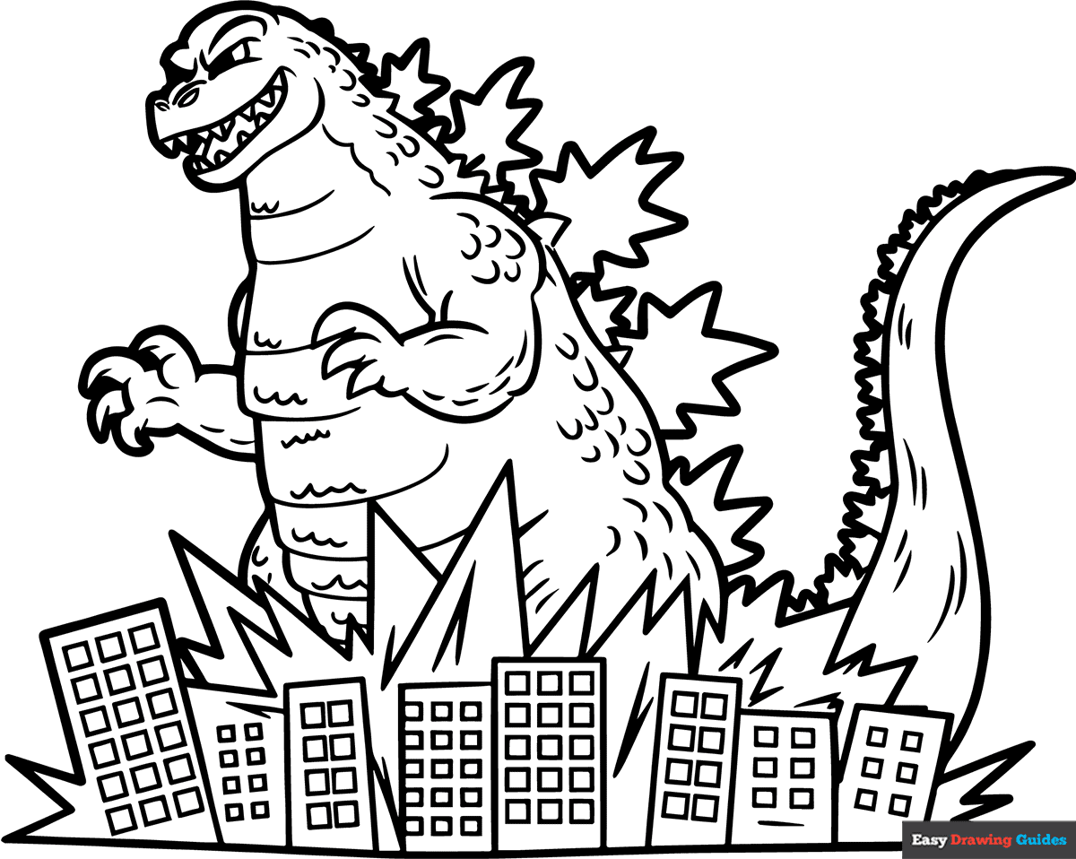 Godzilla Destroys City Coloring Page Easy Drawing Guides