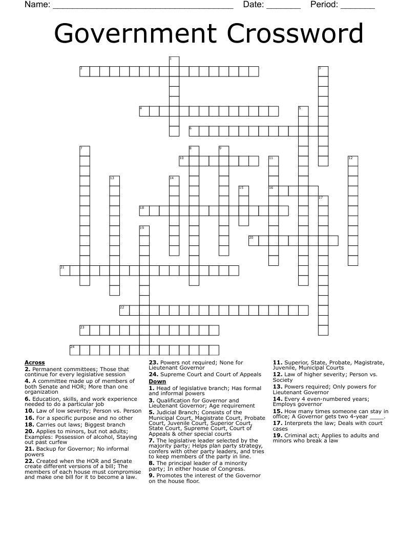 Government Crossword WordMint