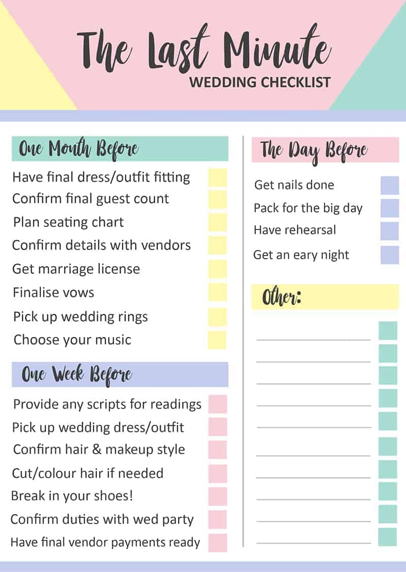 GRAB THIS FREE PRINTABLE LAST MINUTE WEDDING CHECKLIST Bespoke Bride Wedding Blog