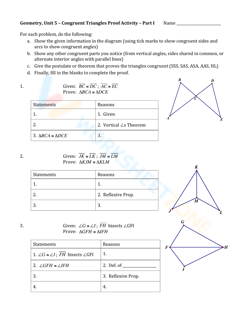 Grade 10 Triangle Congruence Proofs Worksheets Printable