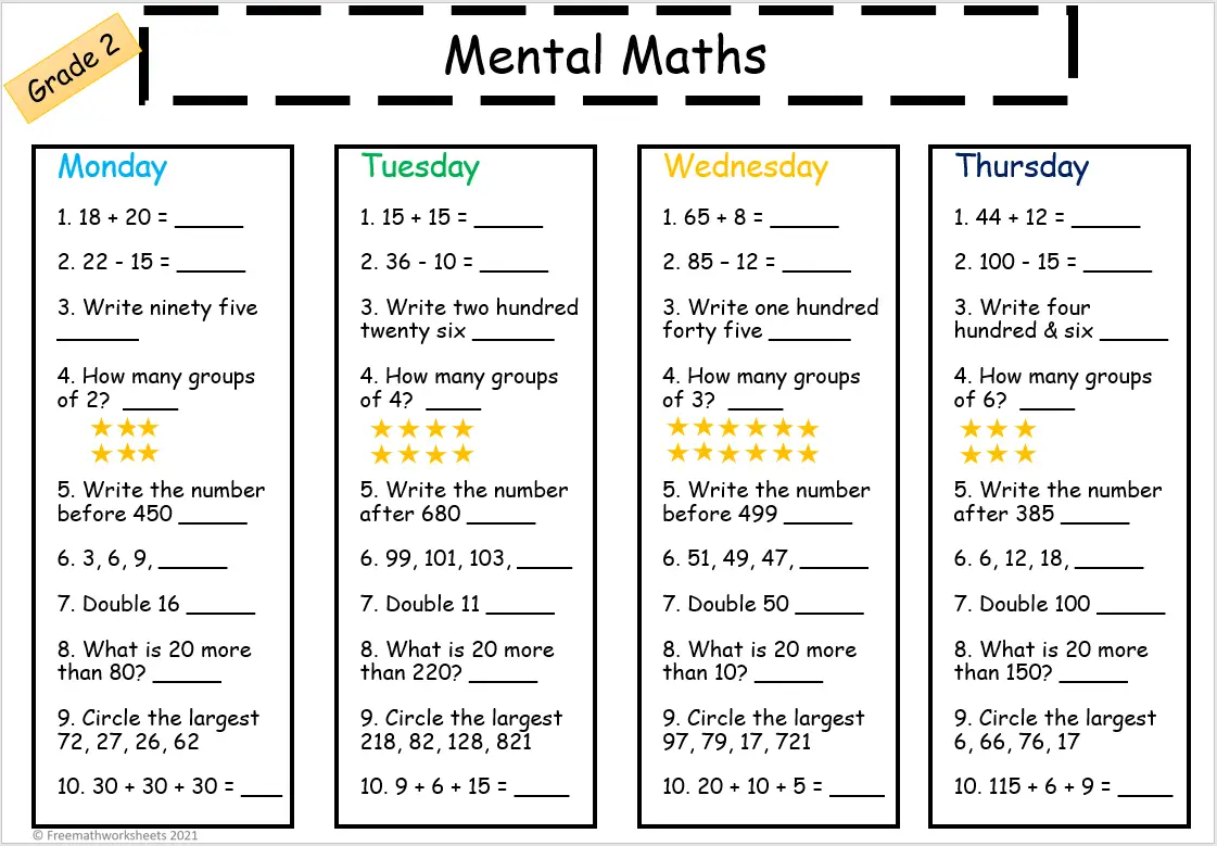 Grade 2 Mental Math Worksheets Free Worksheets Printables Grade 2 Mental Math Worksheets Free Worksheets Printables