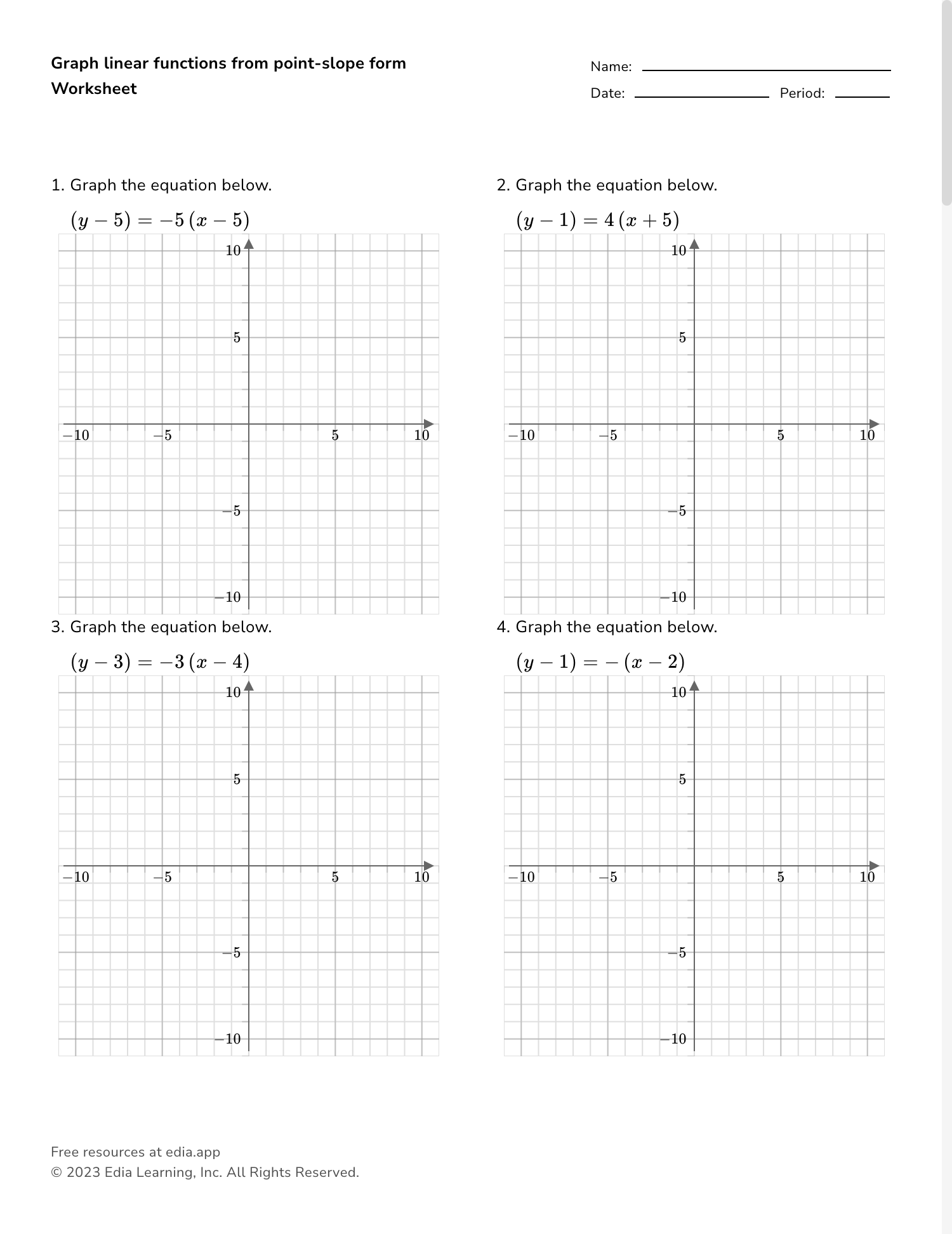 Graph Linear Functions From Point slope Form Worksheet Graph Linear Functions From Point slope Form Worksheet