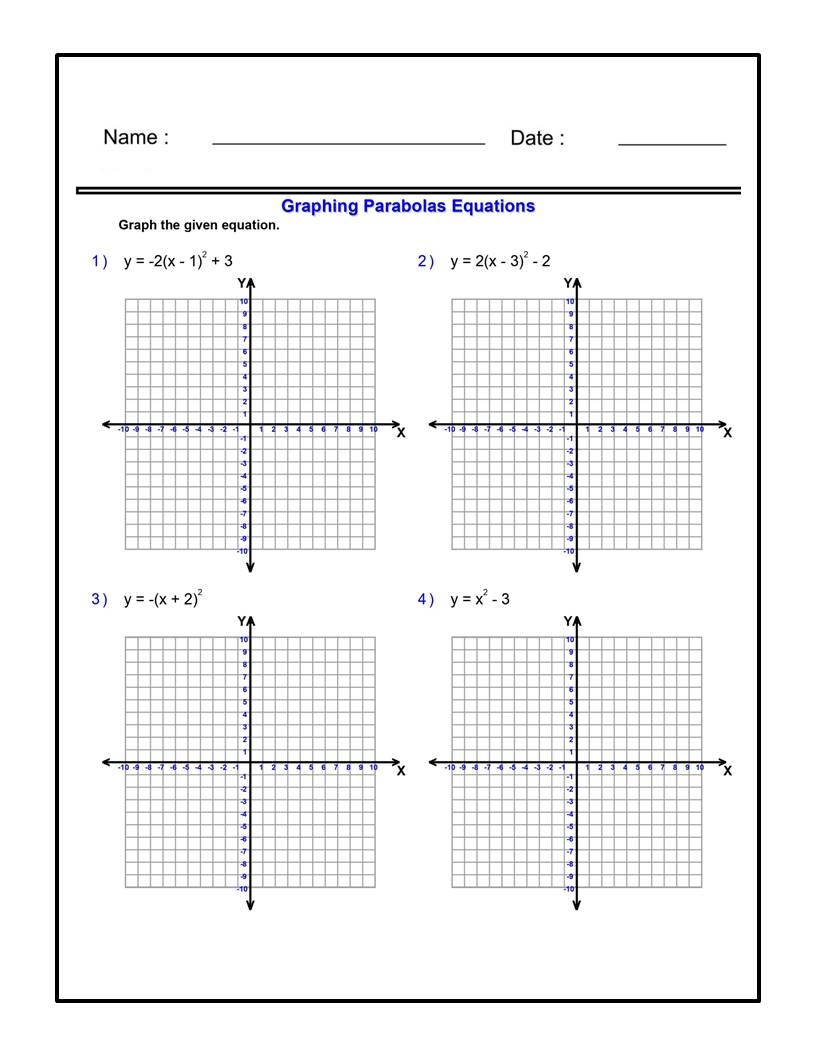 quadratic equation graphing worksheet quadratic equation graphing worksheet