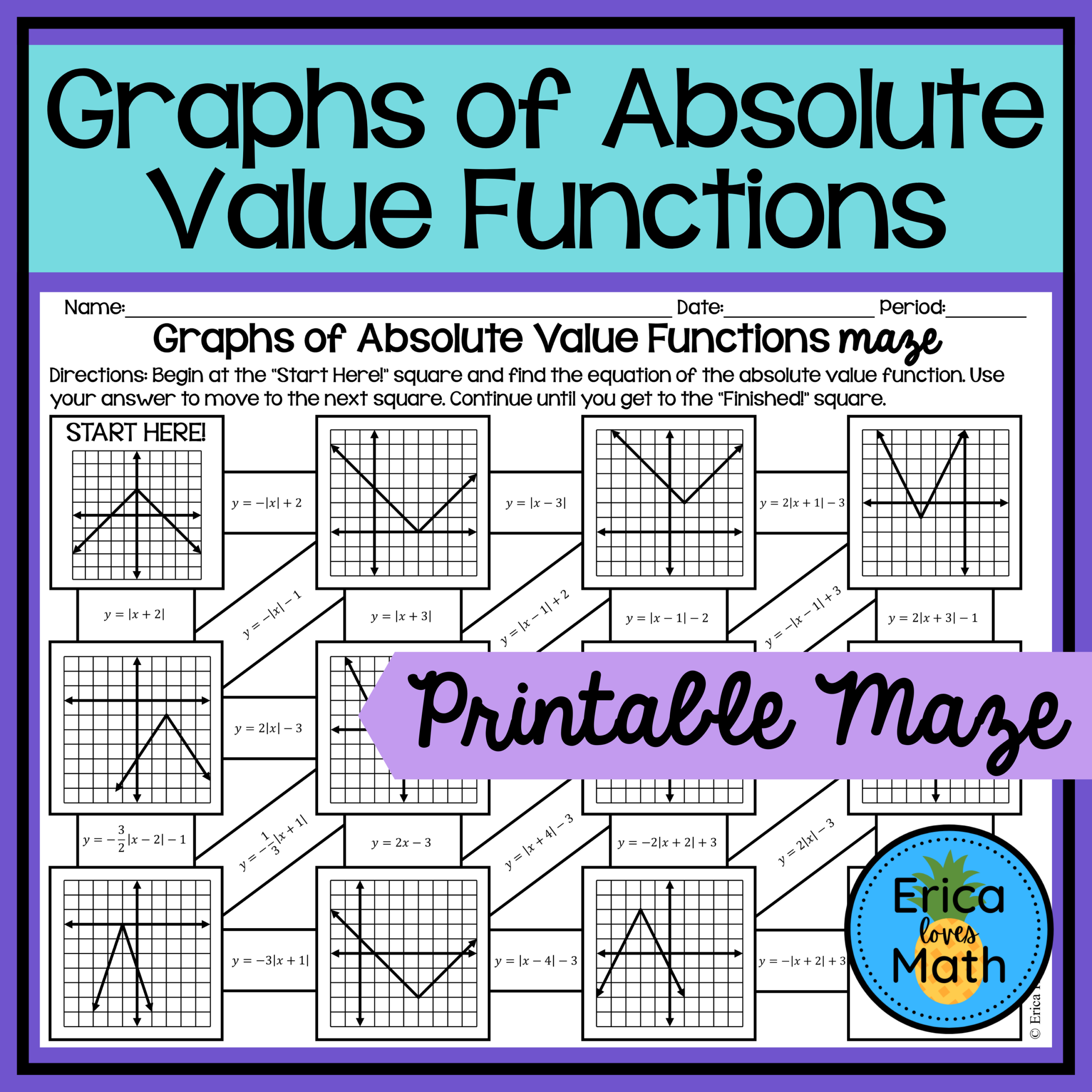 Graphs Of Absolute Value Functions Activity Maze Made By Teachers