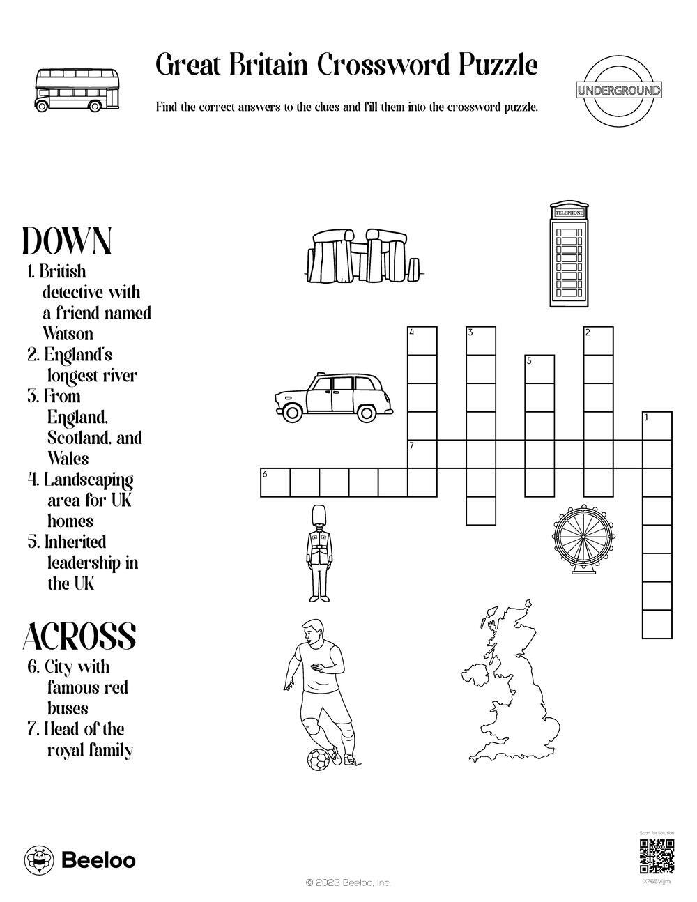 Great Britain Crossword Puzzle Beeloo Printable Crafts And Activities For Kids