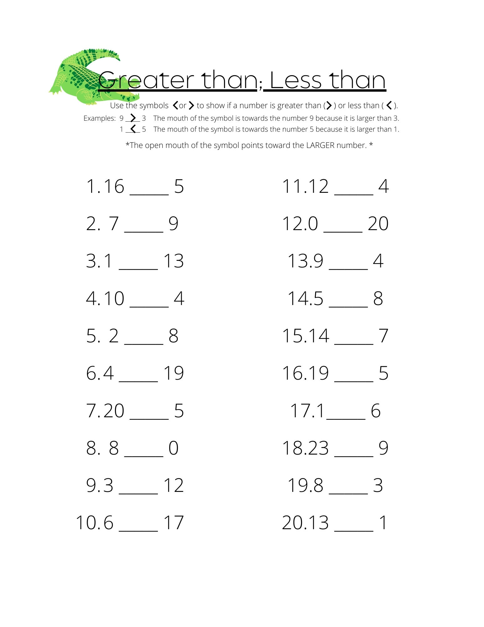 Greater Than Less Than Worksheet Math Worksheets Etsy