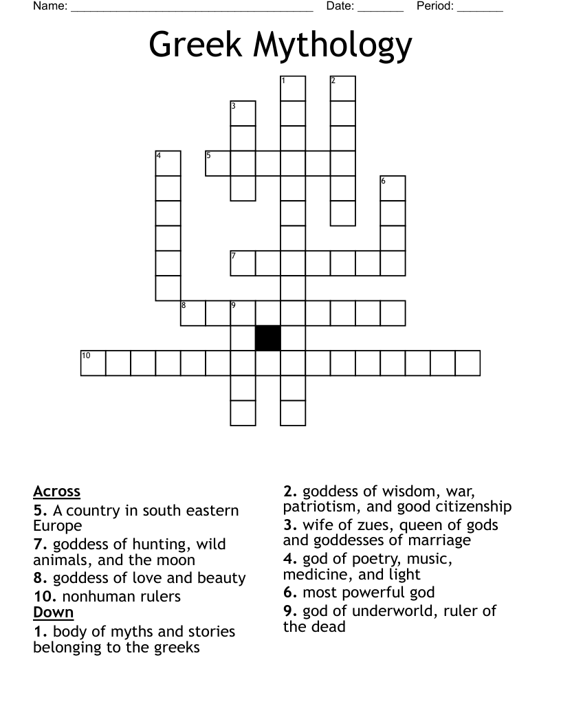 Greek Mythology Crossword WordMint