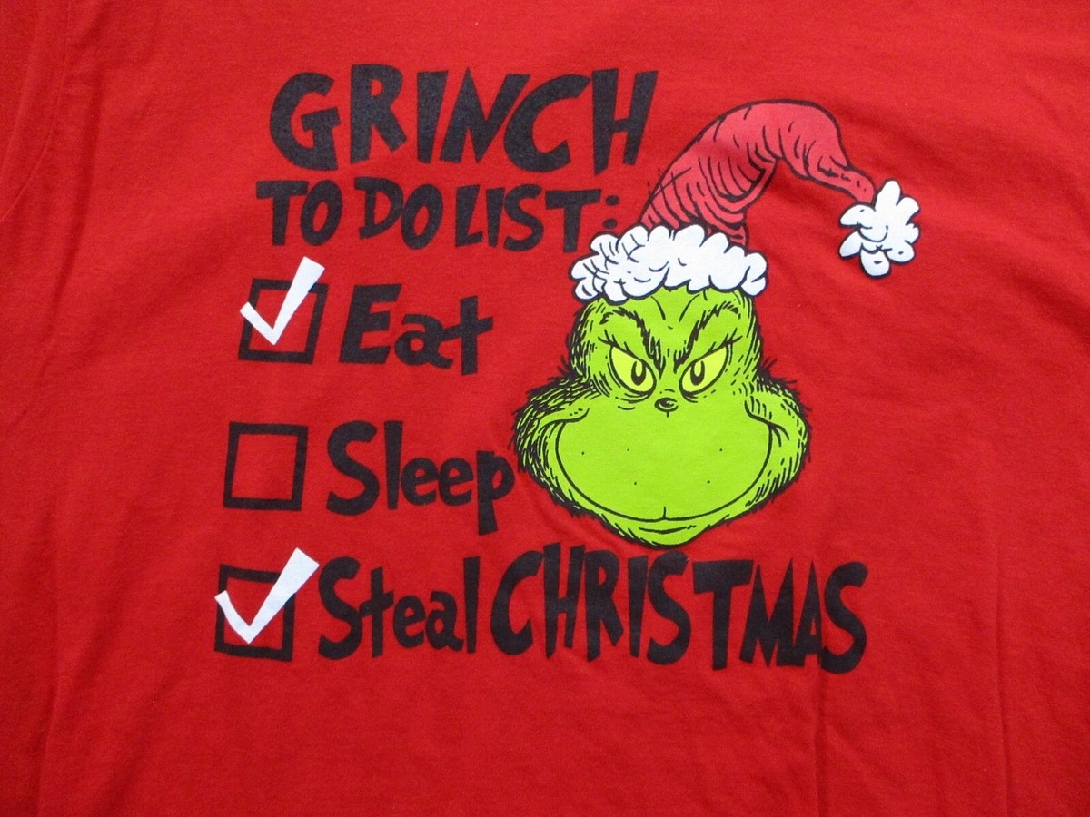 Grinch Womens Shirt Large Red To Do List Short Sleeve Steal Christmas Dr Seuss EBay
