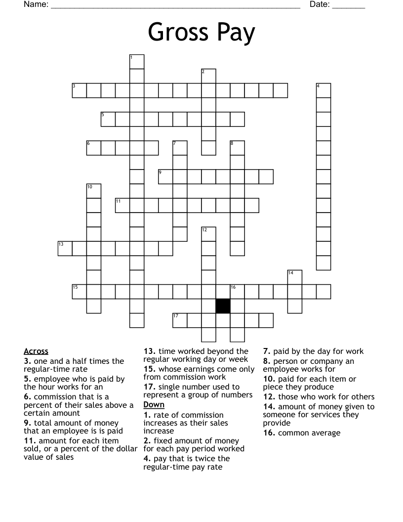 Gross Pay Crossword WordMint