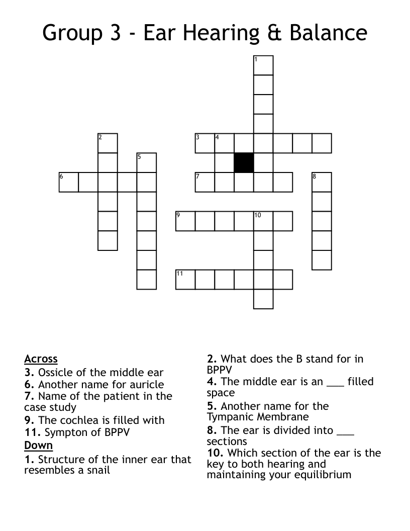 Group 3 Ear Hearing Balance Crossword WordMint Group 3 Ear Hearing Balance Crossword WordMint