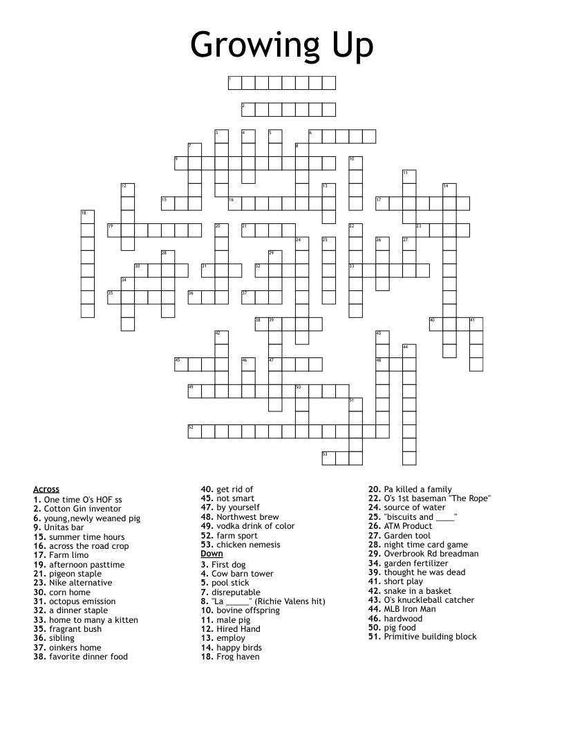 Growing Up Crossword WordMint