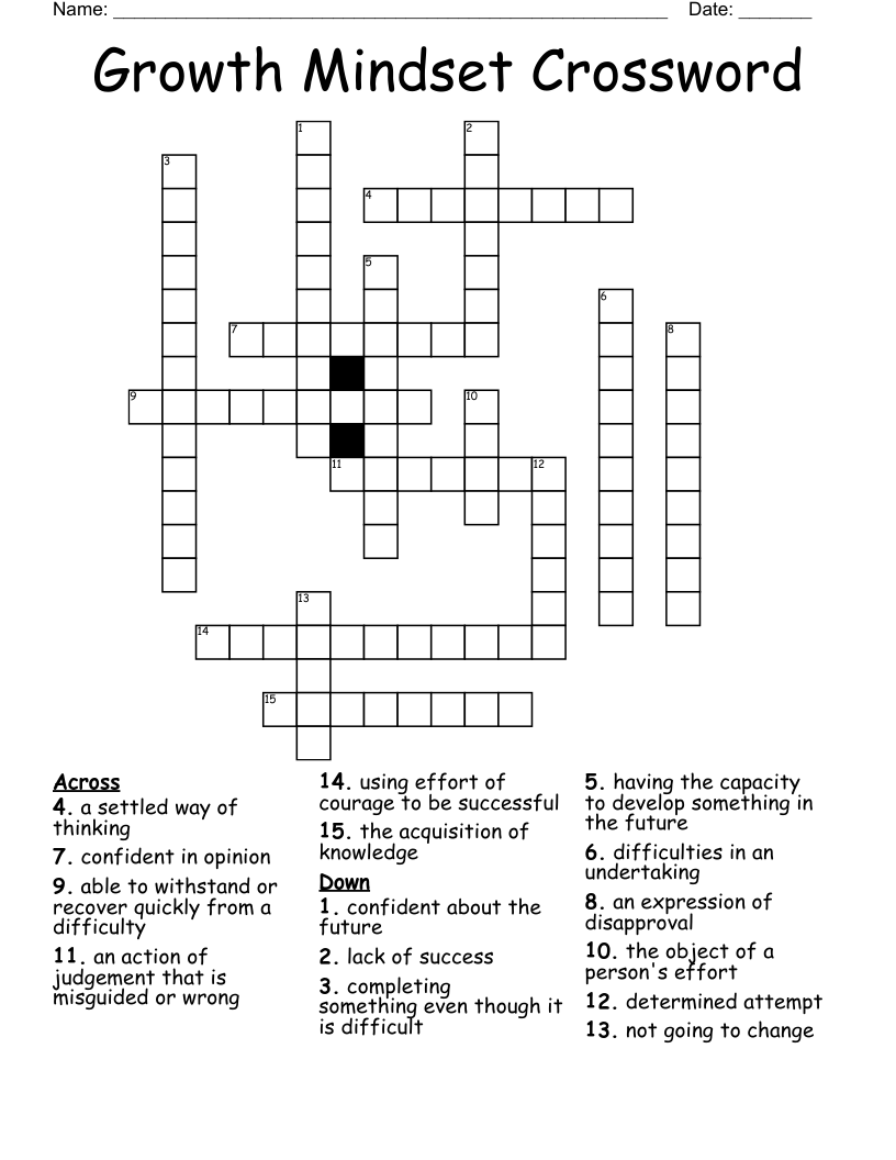 Growth Mindset Crossword WordMint
