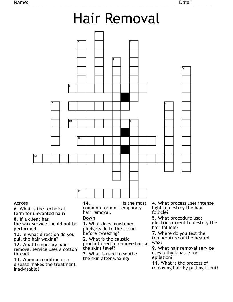 Hair Removal Crossword WordMint