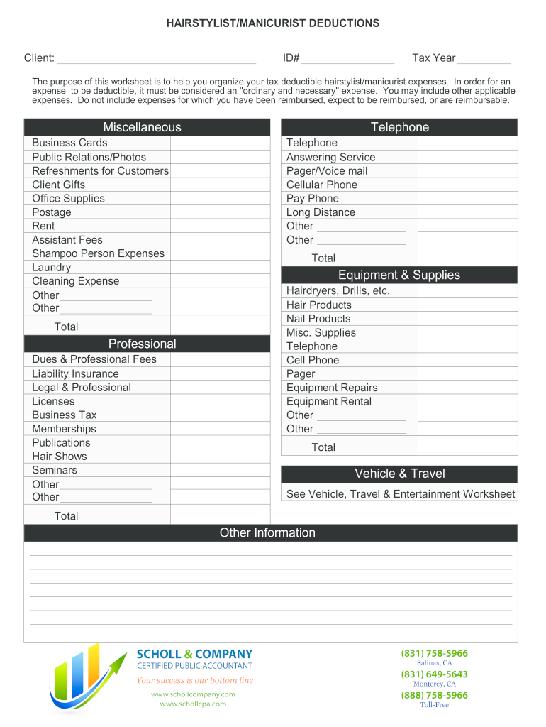 self employed tax deductions worksheet