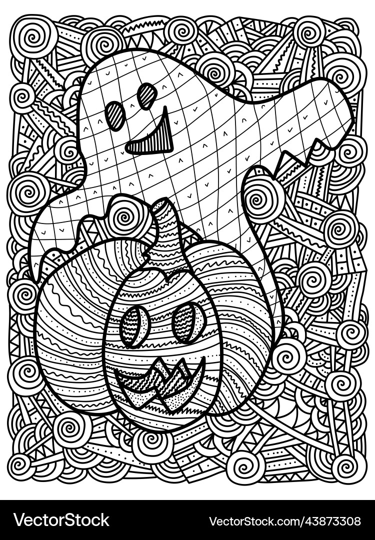 Halloween Coloring Page With Ghost Pumpkin Royalty Free Vector VectorStock