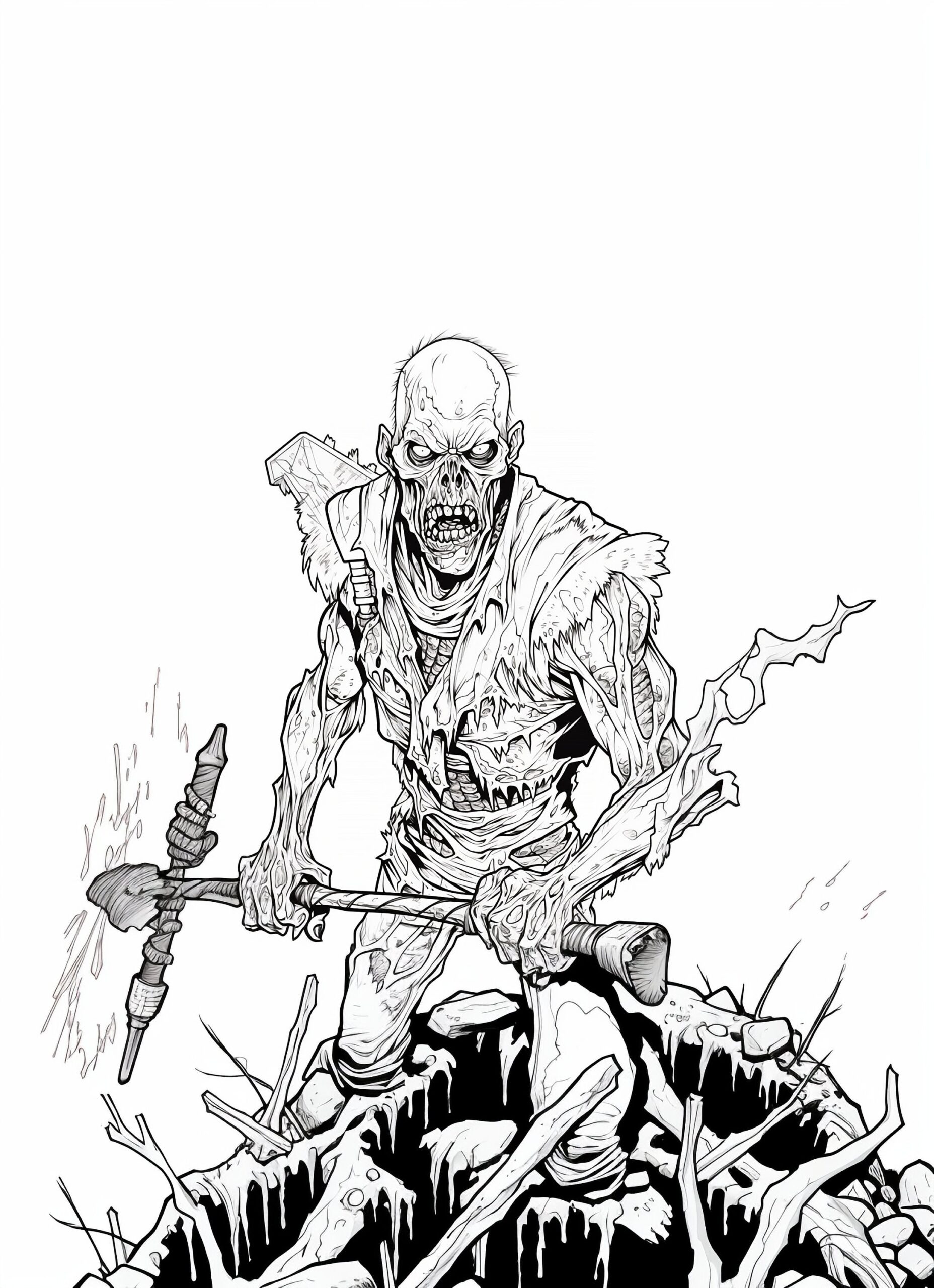 Halloween Scary Zombie Coloring Book Page Image For Adults Black And White Line Drawing Image Buy Once And Print Hundreds Etsy Israel