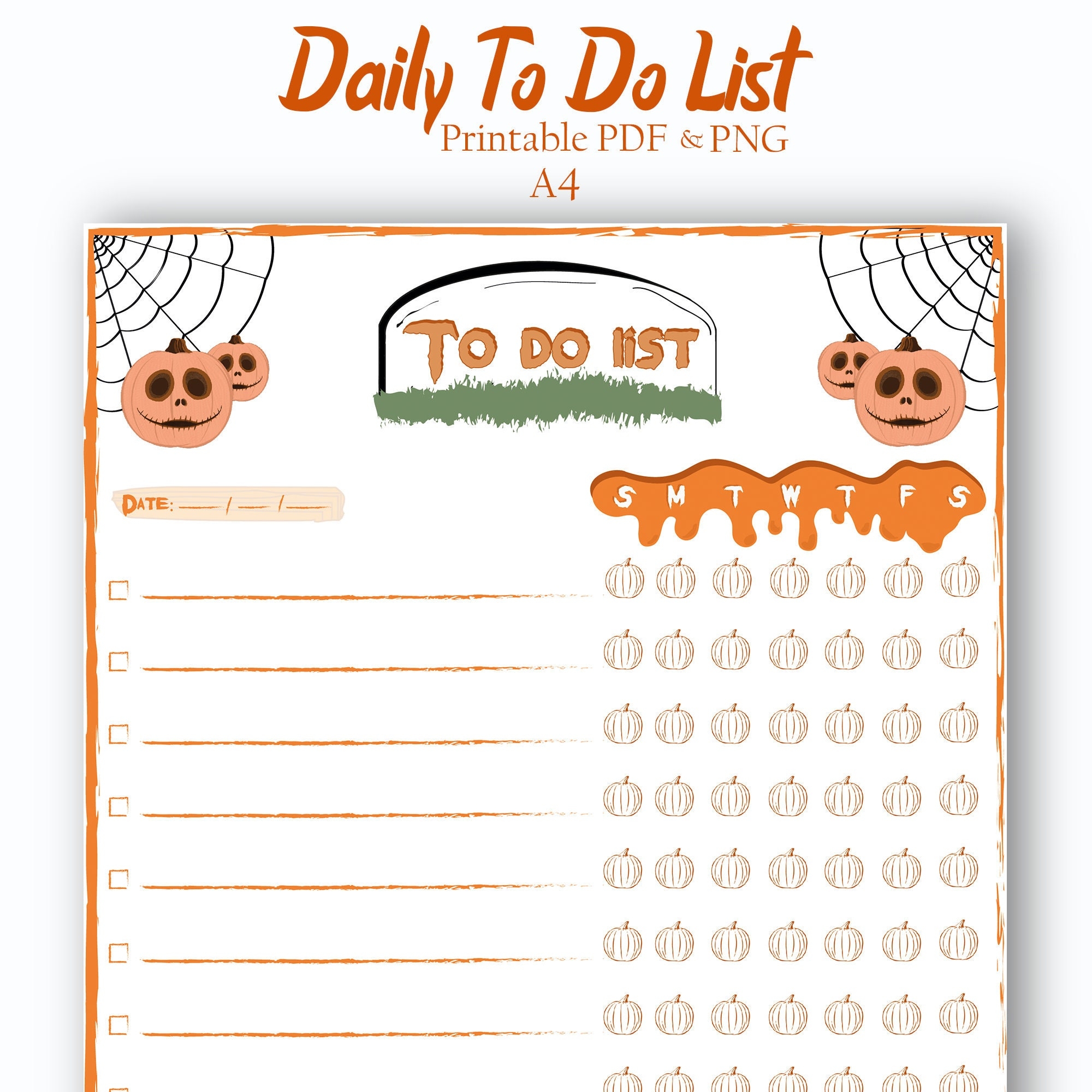 Halloween To Do List Daily To Do List Printable And Digital Daily Pumpkin Tracker Printable PDF And PNG A4 Digital Use Notes App Etsy