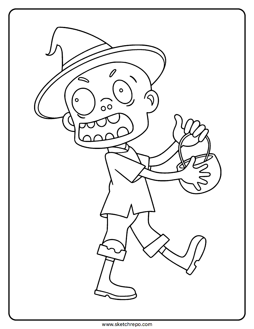Halloween Zombie Coloring Page Sketch Repo