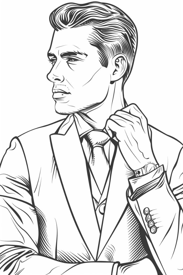 Handsome Man In A Suit With An Idea Coloring Page For Adults