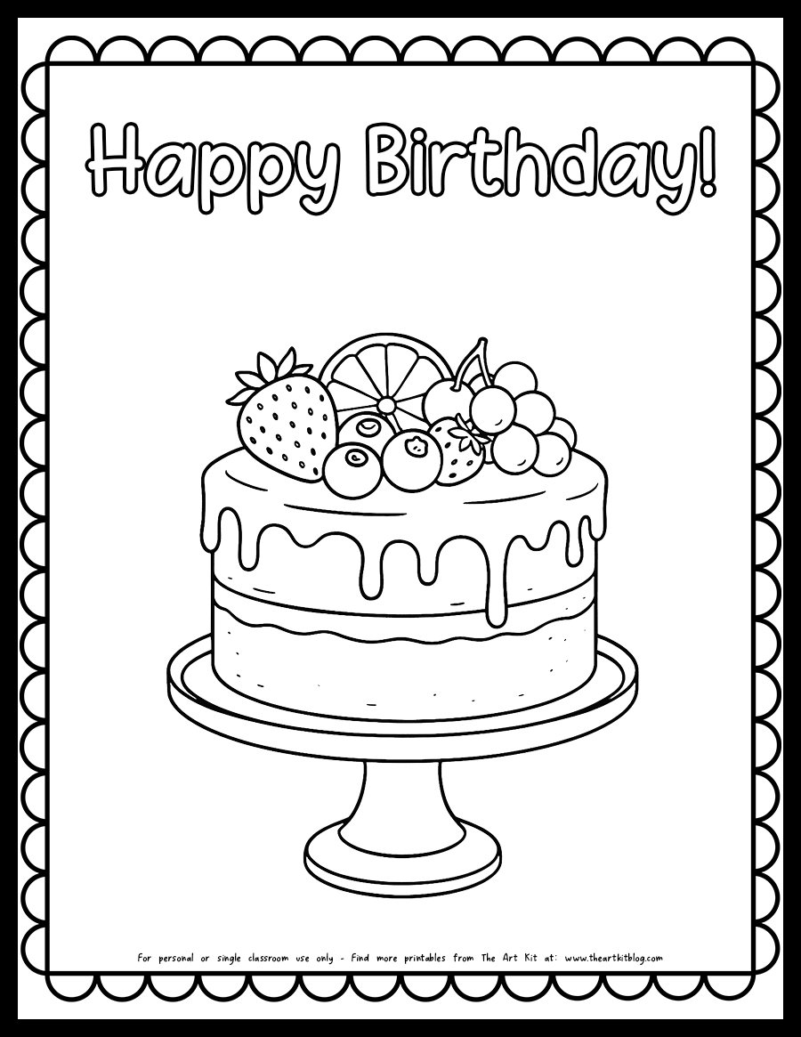 coloring pages of a birthday cake