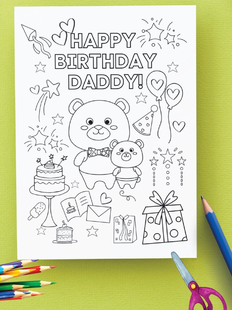 Happy Birthday Daddy Cute Coloring Birthday Card For Dad Etsy