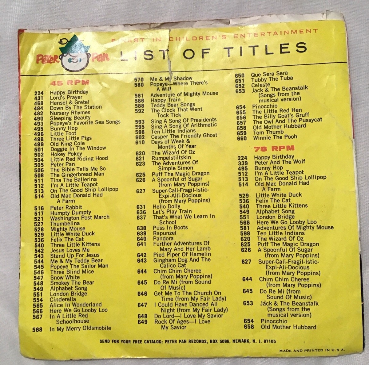 Happy Birthday To You For He s A Jolly Good Fellow 45 Rpm Peter Pan Records EBay