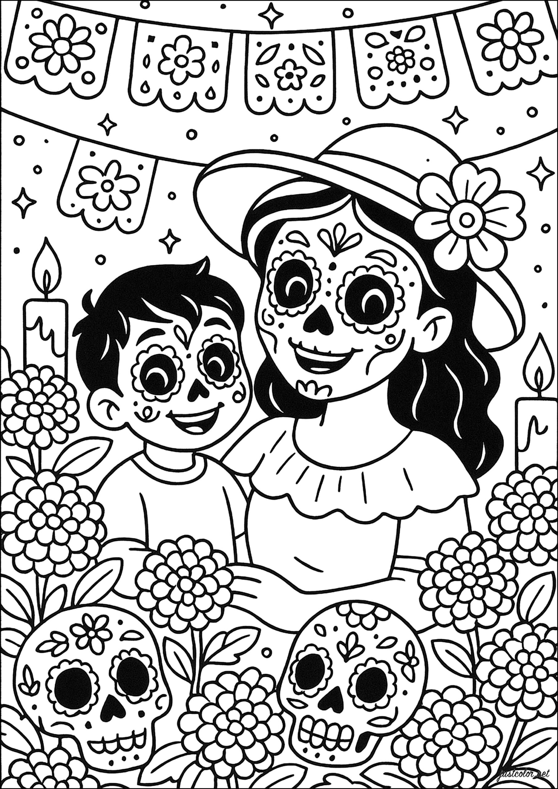 Happy Day Of The Dead Celebration Dia De Los Muertos Day Of The Dead Coloring Pages