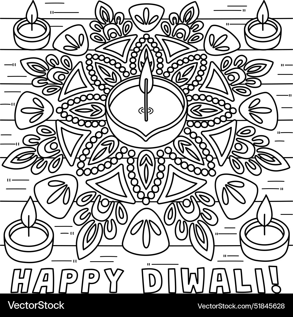 Happy Diwali Rangoli Coloring Page For Kids Royalty Free Vector VectorStock