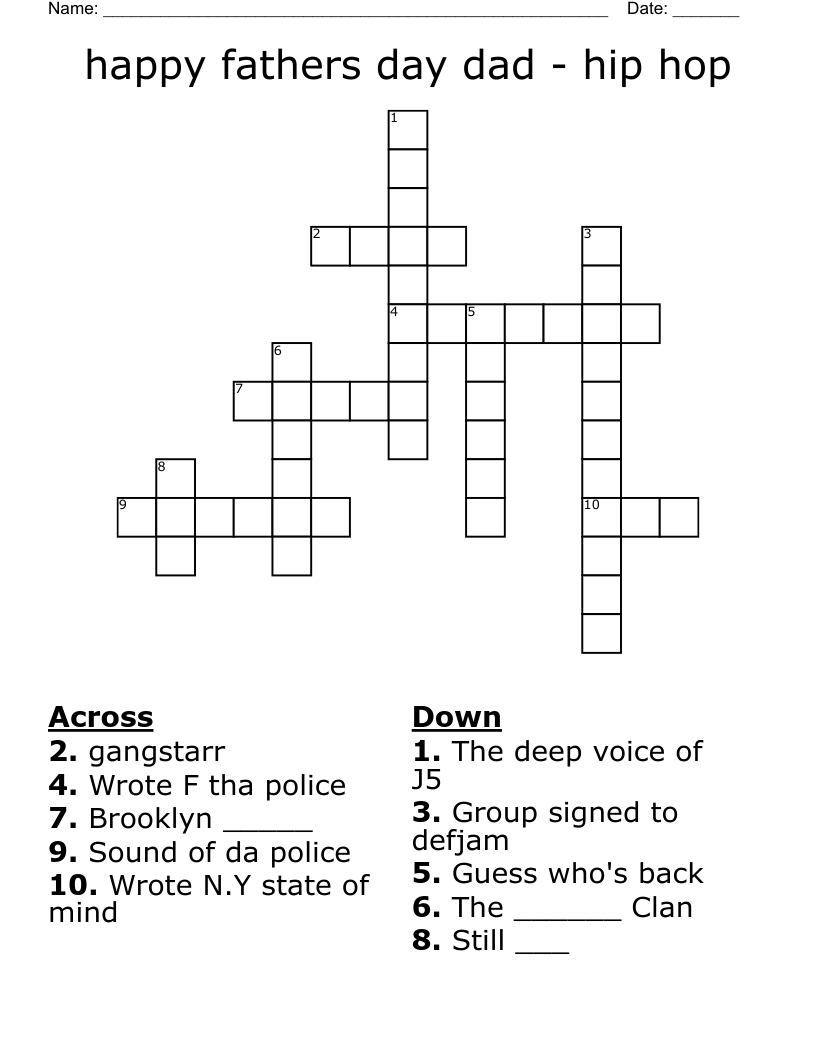 Happy Fathers Day Dad Hip Hop Crossword WordMint