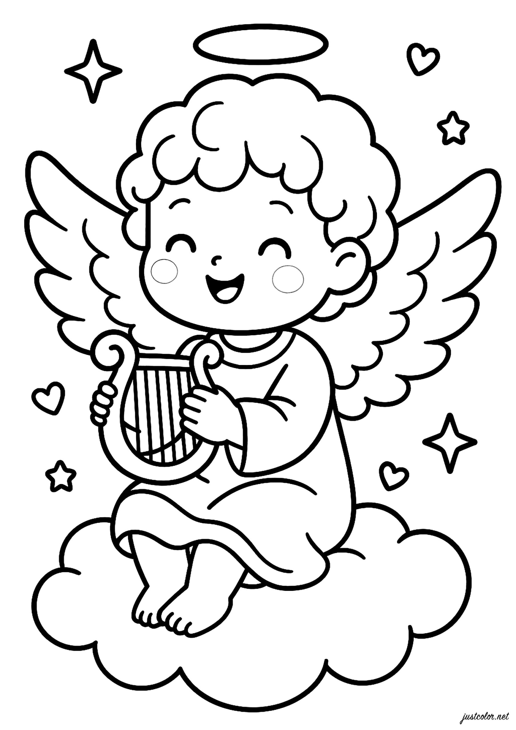Happy Little Angel On A Cloud Angel Coloring Pages For Kids