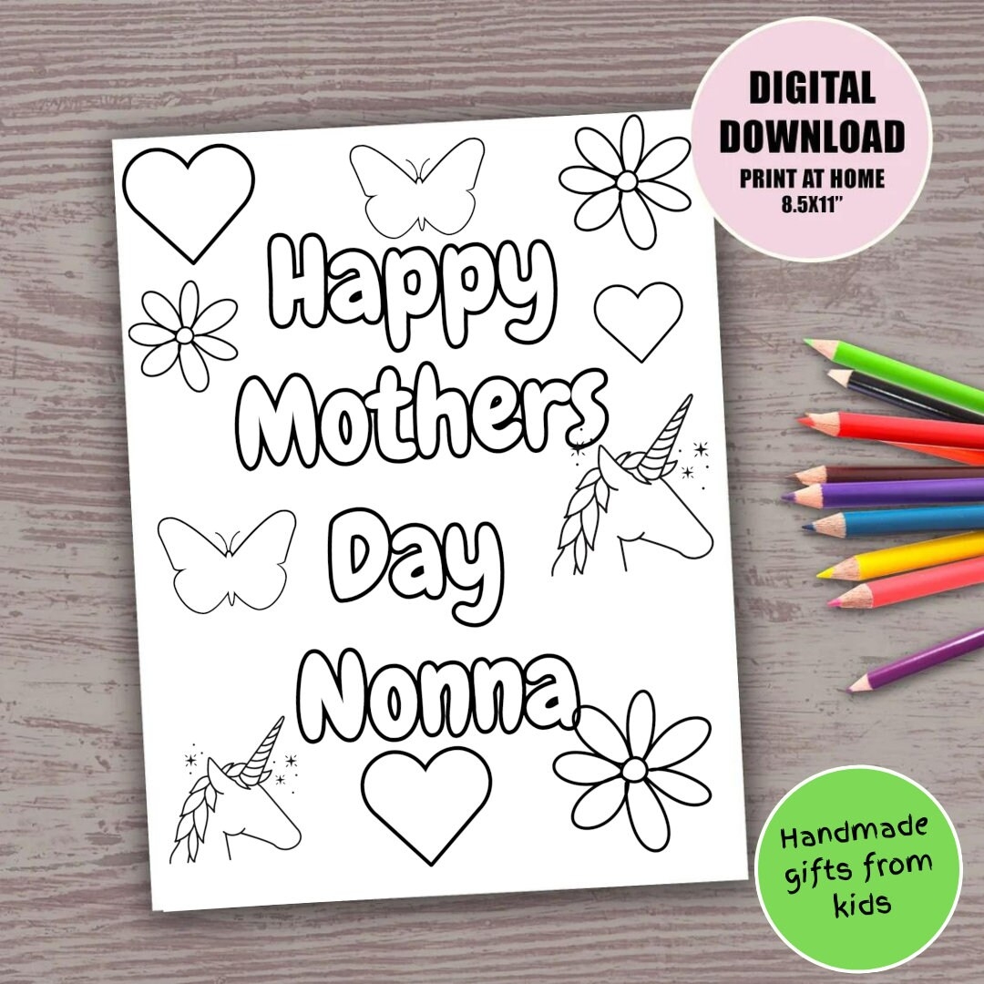 Happy Mother s Day Nonna Unicorn Coloring Page digital Download Etsy